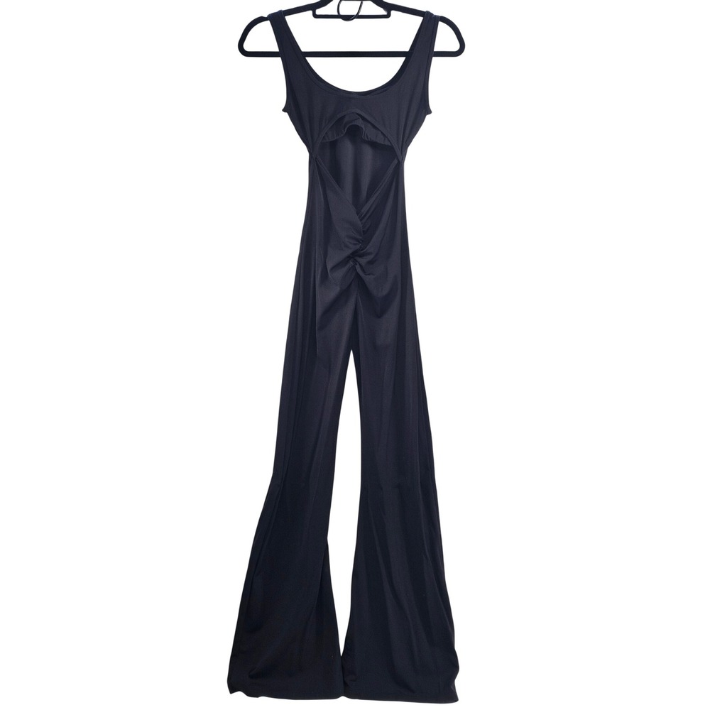 Black Sleeveless Wide Leg Jumpsuit Open Twist Back Scoop Neck Small - Picture 2 of 7